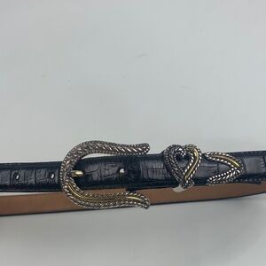 Vintage Brighton Classics Black leather Belt Dual-Tone Heart Buckle Size Small